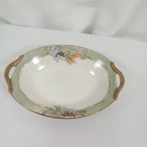 Vintage Hand Painted Porcelain Nut Dish Grapes Gold Handles Japan Oval 7.75in